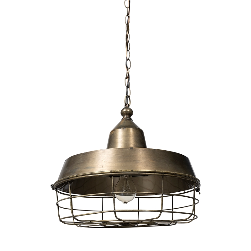 Pemberly Row Farmhouse 14x 14.5 Gold Toned Metal Cage Pendant Light