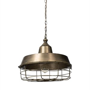 Pemberly Row Farmhouse 14x 14.5 Gold Toned Metal Cage Pendant Light