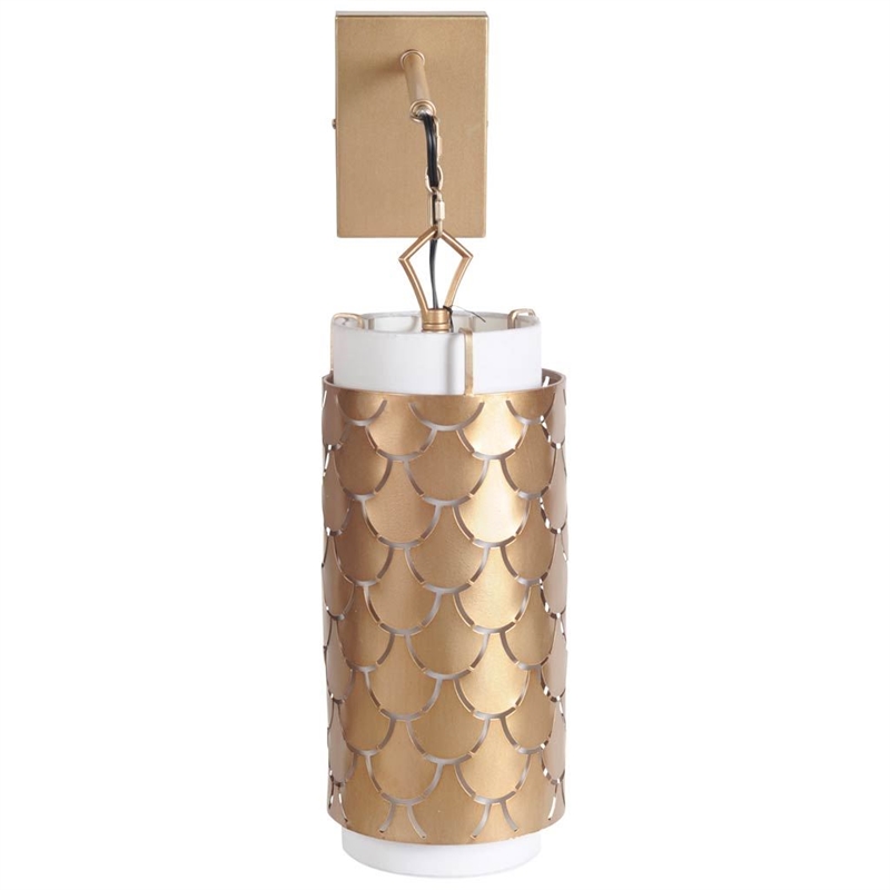 Pemberly Row 10.5x22 Gold Toned Metal Fish Scale Wall Sconce