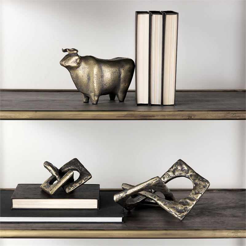 Pemberly Row Contemporary Large Gold Hammered Metal Rustic Links