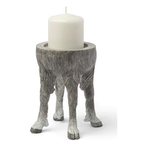 Pemberly Row Farmhouse Small Gray Ceramic Hoofed Table Candle Holder