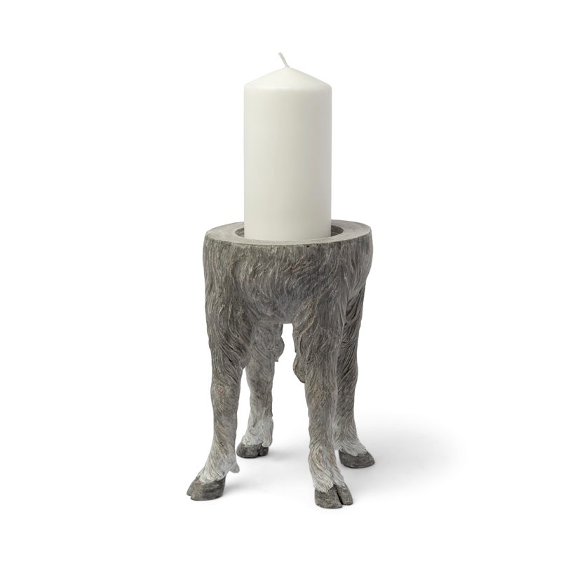Pemberly Row Farmhouse Large Gray Ceramic Hoofed Table Candle Holder