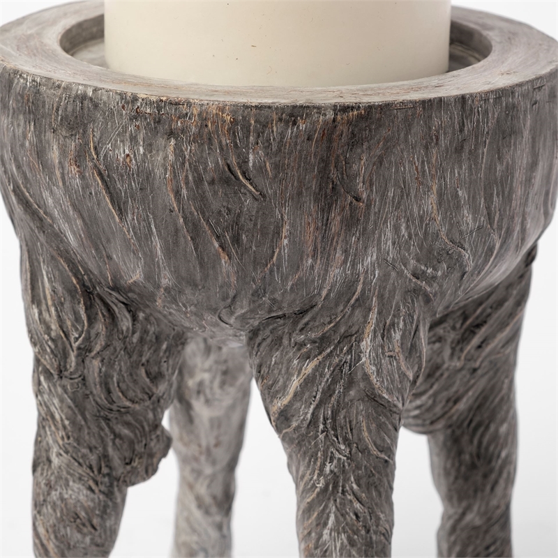 Pemberly Row Farmhouse Large Gray Ceramic Hoofed Table Candle Holder