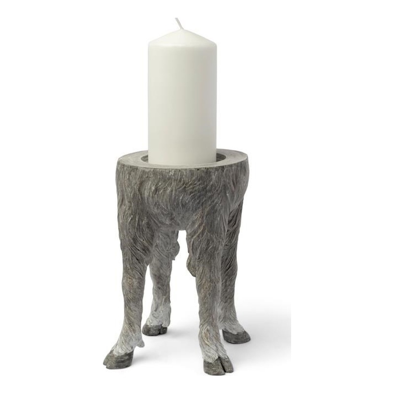 Pemberly Row Farmhouse Large Gray Ceramic Hoofed Table Candle Holder