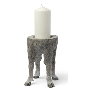Pemberly Row Farmhouse Large Gray Ceramic Hoofed Table Candle Holder