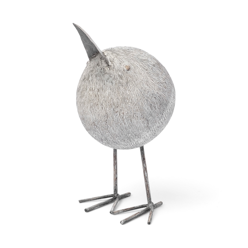 Pemberly Row Bird Ornament with metal feet made of Whitewashed Brown Wood