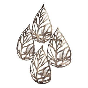 Pemberly Row Set of 4 Gold toned Wall Candle Holders in Metal