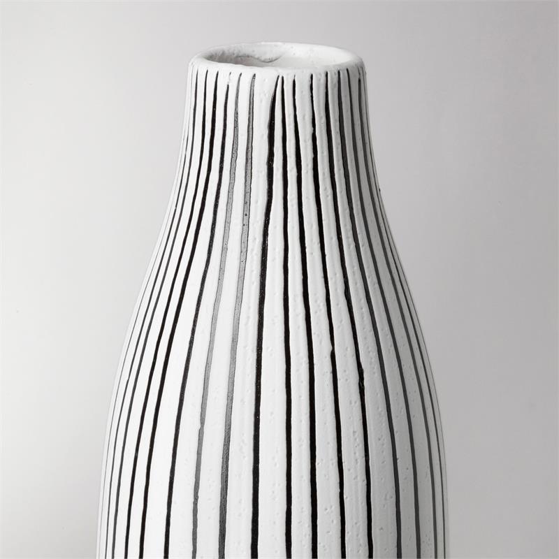 Pemberly Row Contemporary Small White Pinstripe Ceramic Vase