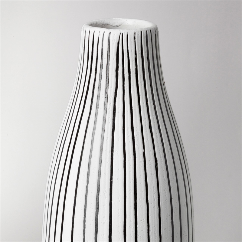 Pemberly Row Contemporary Small White Pinstripe Ceramic Vase