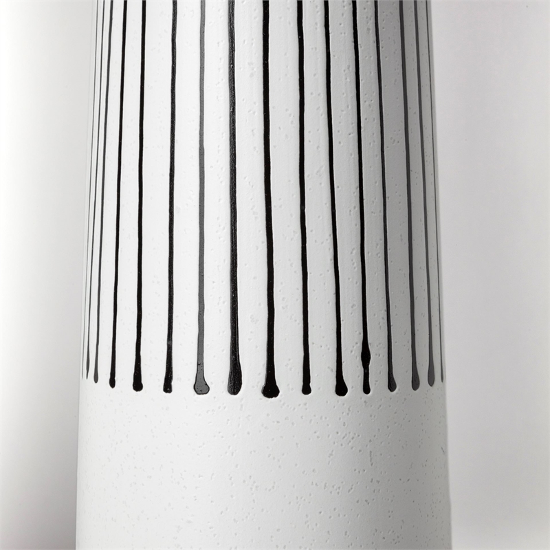 Pemberly Row Contemporary Small White Pinstripe Ceramic Vase