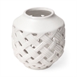 Pemberly Row Short White Glazed Lattice Pattern Ceramic Vase