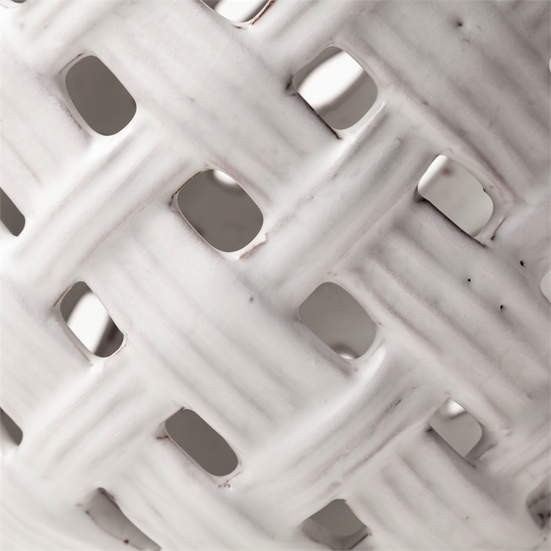 Pemberly Row Short White Glazed Lattice Pattern Ceramic Vase