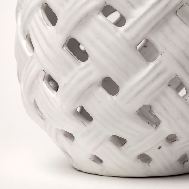 Pemberly Row Short White Glazed Lattice Pattern Ceramic Vase
