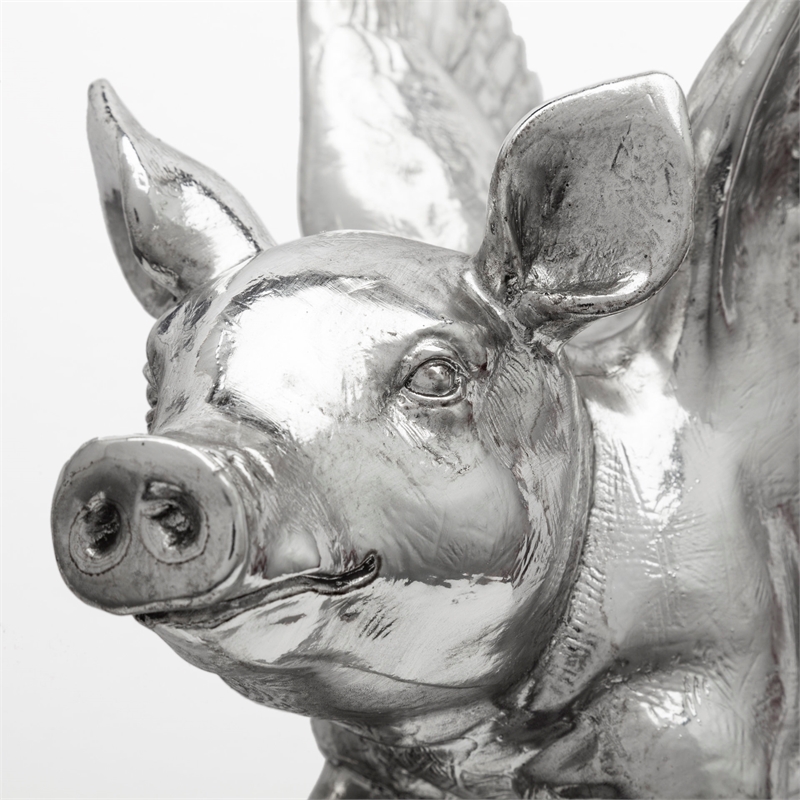 Pemberly Row Modern Farmhouse Set of 2 Silver Resin Flying Pigs