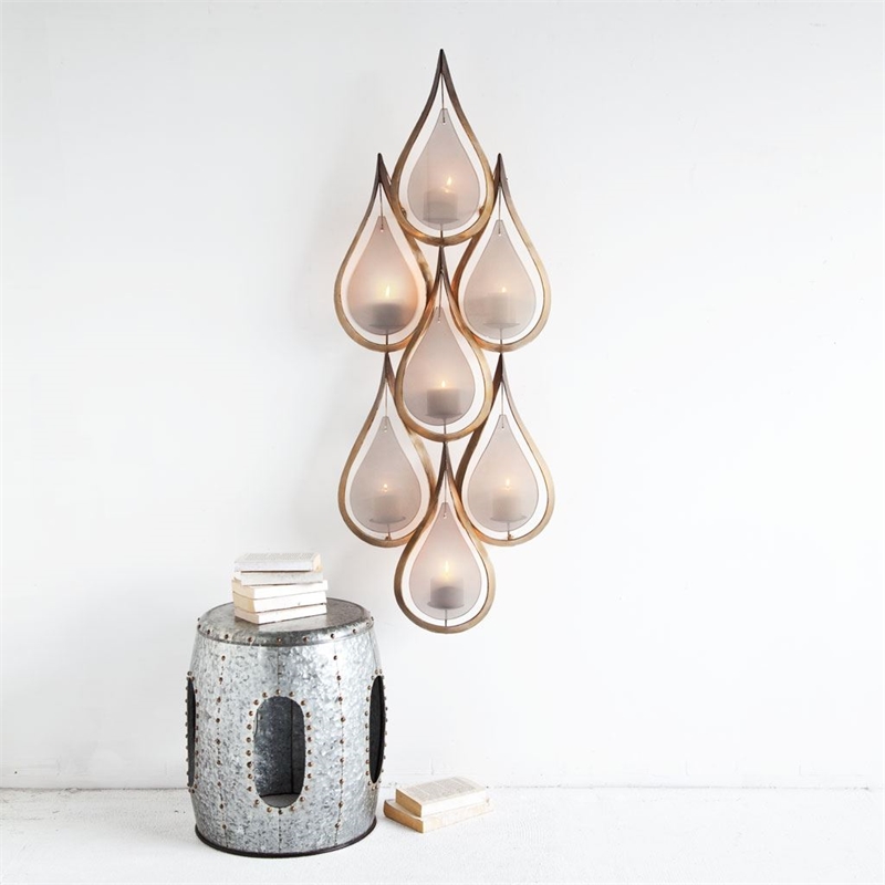 Pemberly Row Contemporary Seven Candle Gold Metal Decorative Wall Sconce