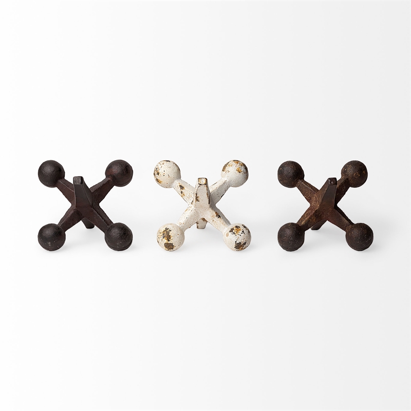 Pemberly Row Set of 3 Rust Orange and White Cast Iron Metal Jack objects