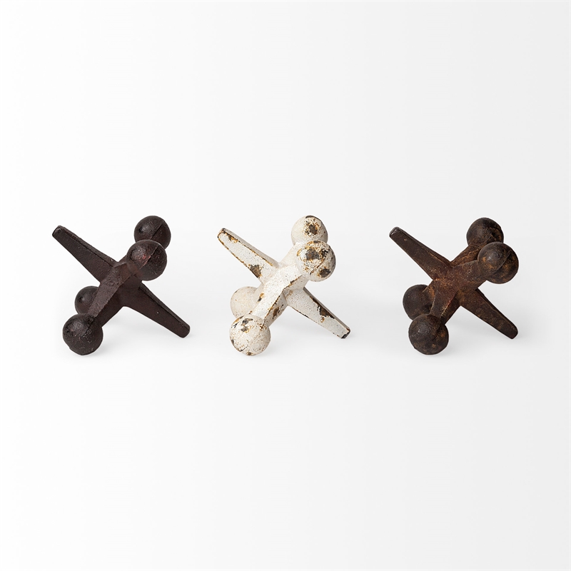 Pemberly Row Set of 3 Rust Orange and White Cast Iron Metal Jack objects