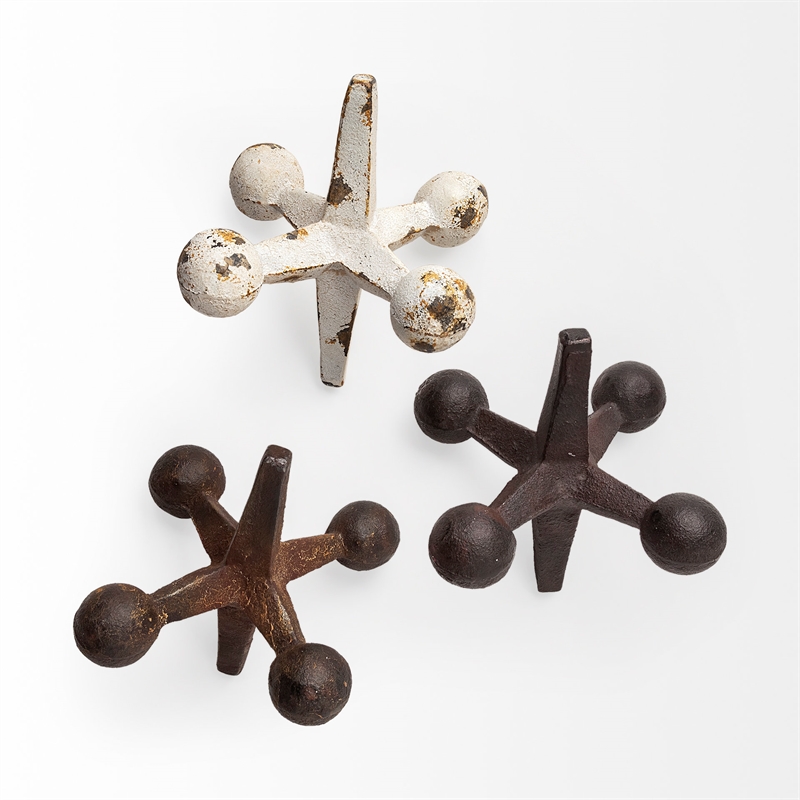 Pemberly Row Set of 3 Rust Orange and White Cast Iron Metal Jack objects