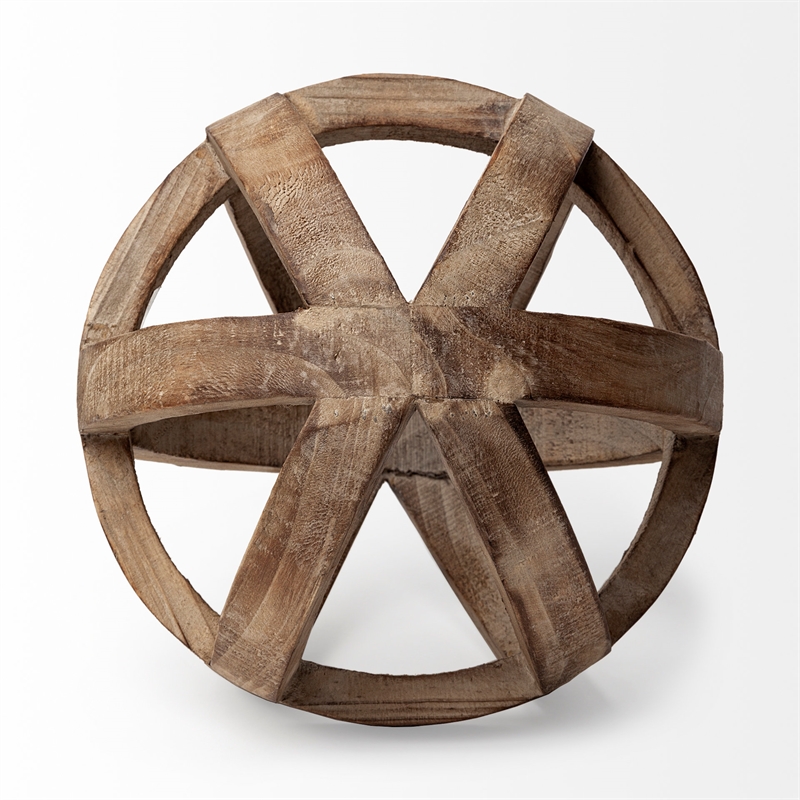 Pemberly Row Modern Farmhouse Brown Finish Wood Decorative Orb