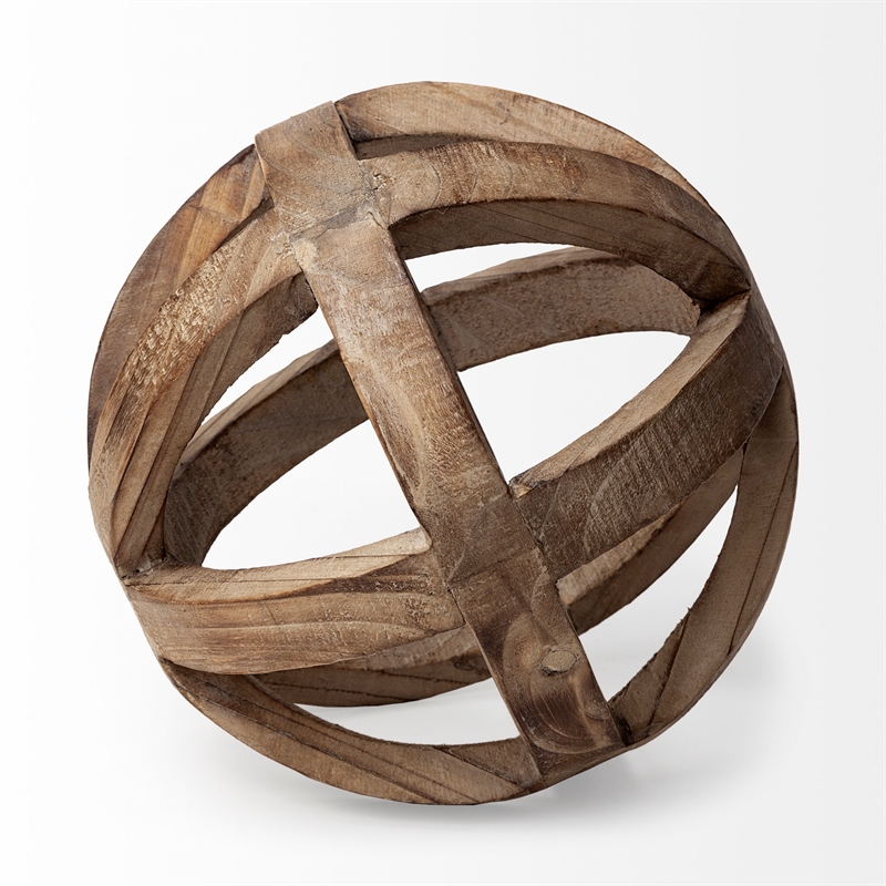 Pemberly Row Modern Farmhouse Brown Finish Wood Decorative Orb