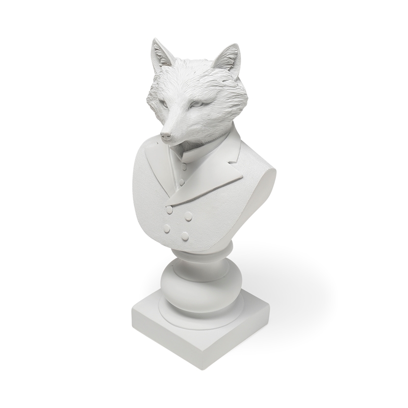 Pemberly Row Contemporary White Resin Fox Bust Finished in a White Suit