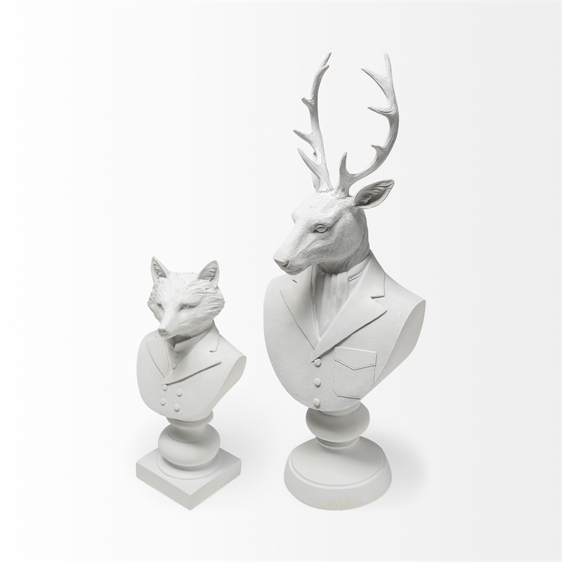 Pemberly Row Contemporary White Resin Fox Bust Finished in a White Suit