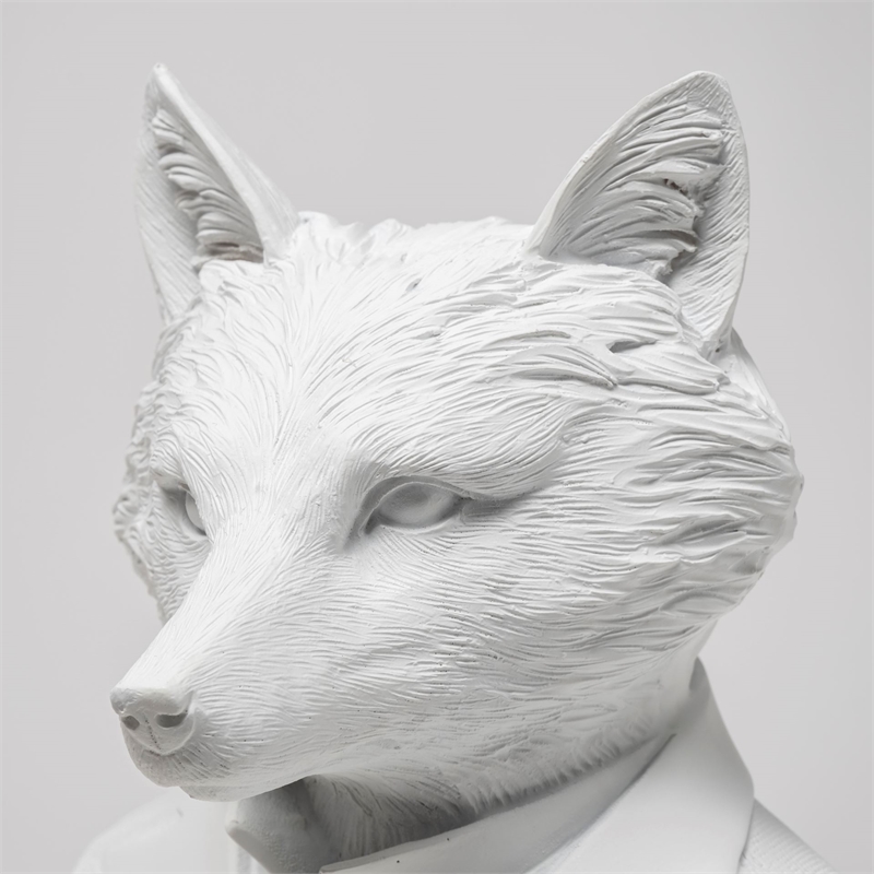 Pemberly Row Contemporary White Resin Fox Bust Finished in a White Suit