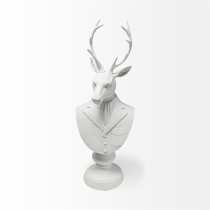 Pemberly Row White Resin Decorative Deer Bust in a White Suit