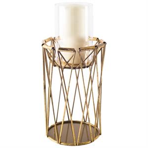 Pemberly Row Contemporary Tall Antiqued Brass Metal Table Candle Holder