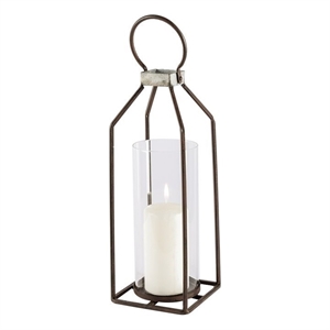 Pemberly Row Small Rustic Brown and Silver Metal Framed Table Lantern