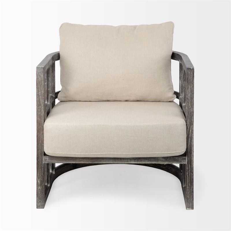 Pemberly Row Off White Fabric Covered Cushioned Demi-Lune Wooden Frame Chair