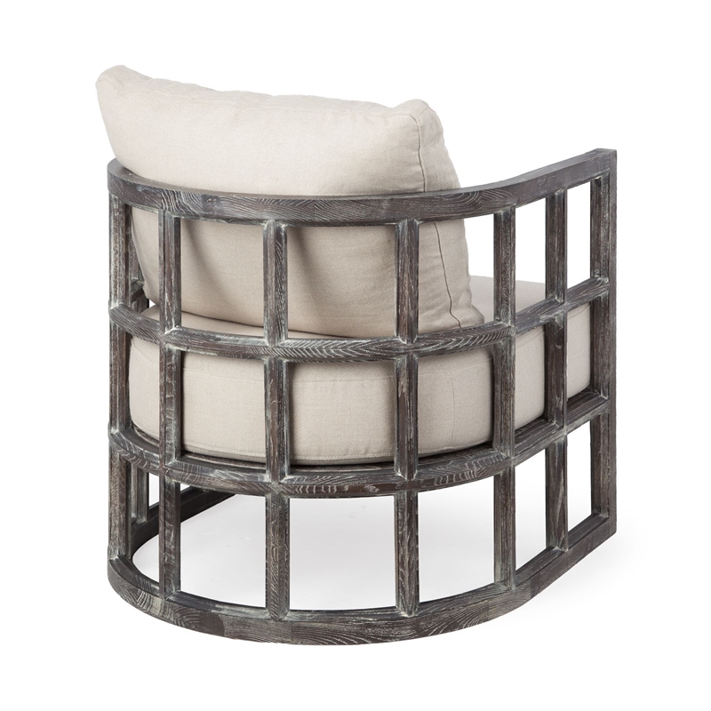 Pemberly Row Off White Fabric Covered Cushioned Demi-Lune Wooden Frame Chair