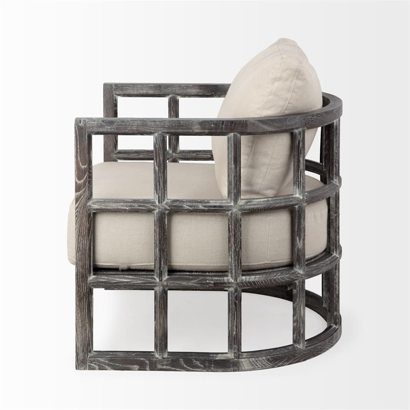 Pemberly Row Off White Fabric Covered Cushioned Demi-Lune Wooden Frame Chair