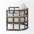 Pemberly Row Off White Fabric Covered Cushioned Demi-Lune Wooden Frame Chair