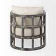 Pemberly Row Off White Fabric Covered Cushioned Demi-Lune Wooden Frame Chair