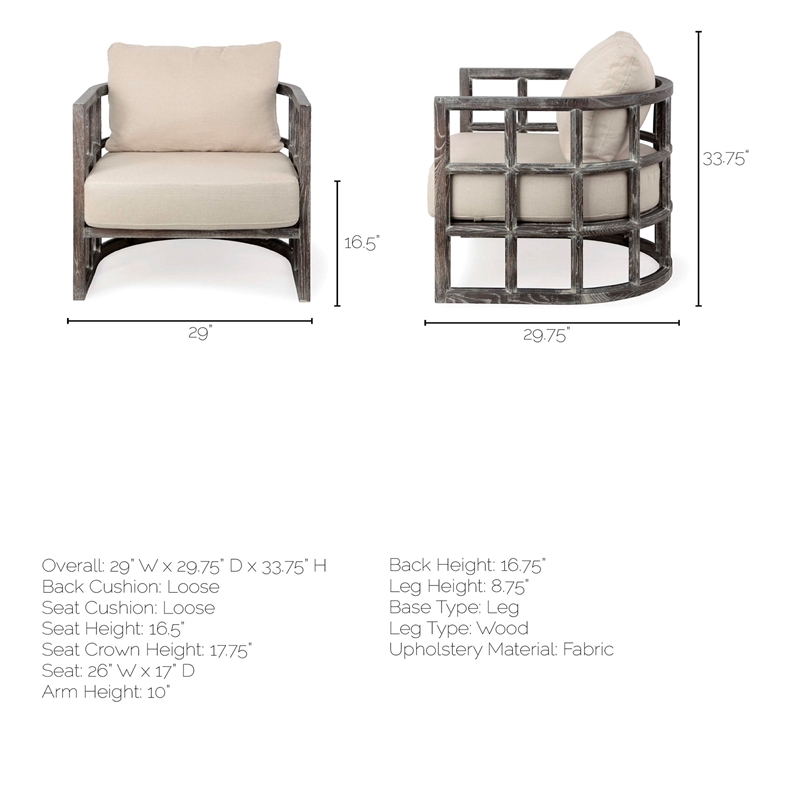 Pemberly Row Off White Fabric Covered Cushioned Demi-Lune Wooden Frame Chair
