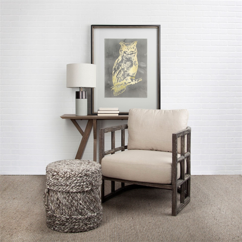 Pemberly Row Off White Fabric Covered Cushioned Demi-Lune Wooden Frame Chair