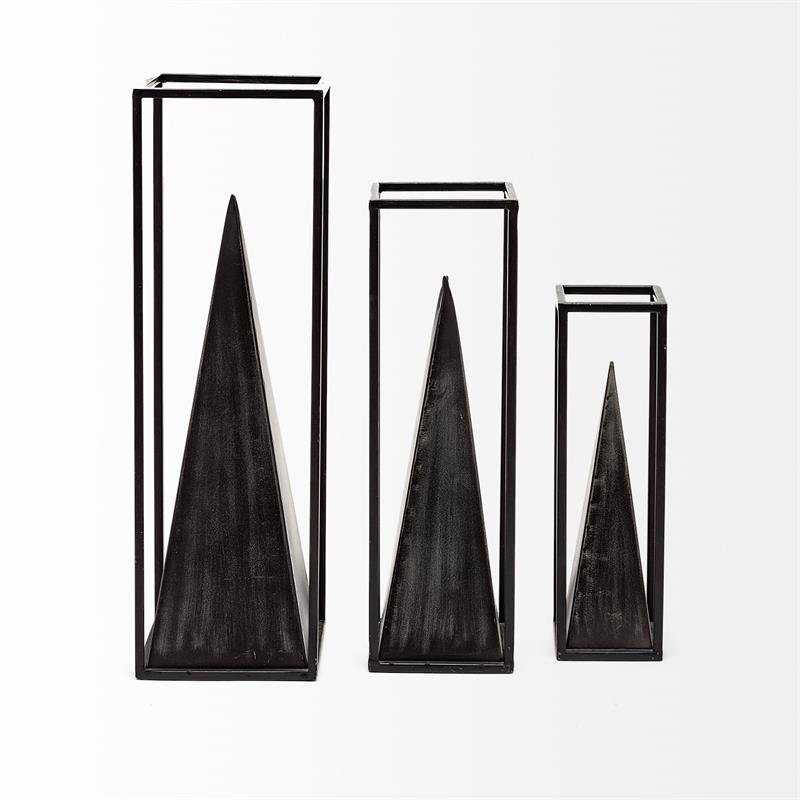 Pemberly Row Contemporary Large Square Framed 3-D Black Metal Pyramid