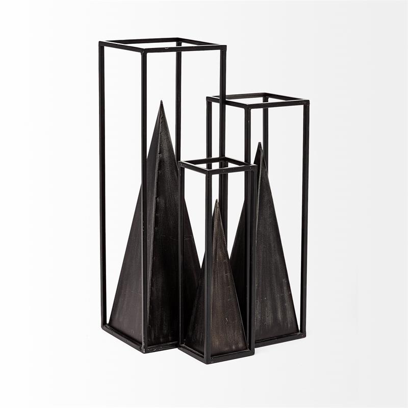 Pemberly Row Contemporary Large Square Framed 3-D Black Metal Pyramid