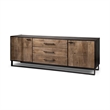 Pemberly Row Brown Wood Black Metal Frame 3 Drawer 2 Cabinet Door Sideboard
