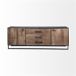 Pemberly Row Brown Wood Black Metal Frame 3 Drawer 2 Cabinet Door Sideboard