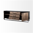 Pemberly Row Brown Wood Black Metal Frame 3 Drawer 2 Cabinet Door Sideboard