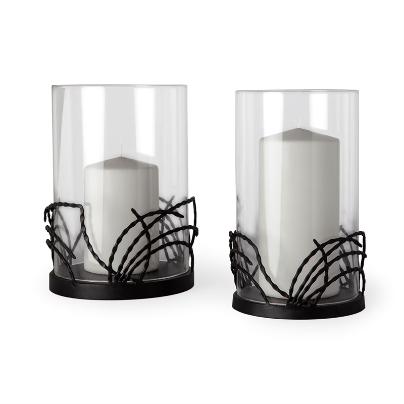 Pemberly Row Set of Two Black Metal Base Table Candle Holders