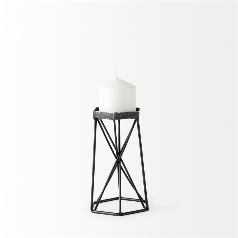 Pemberly Row Small Antiqued Silver Metal Hexagonal Table Candle Holder