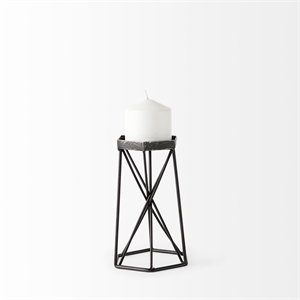 Pemberly Row Small Antiqued Silver Metal Hexagonal Table Candle Holder