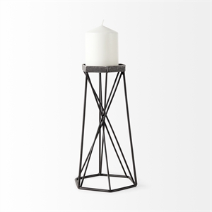 Pemberly Row Large Antiqued Silver Metal Hexagonal Table Candle Holder