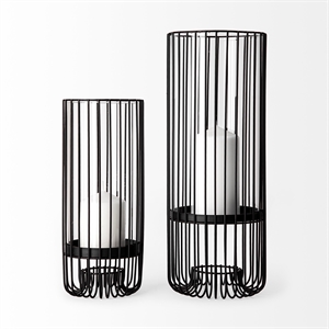 Pemberly Row Large Black Metal Cylindrical Table Candle Holder