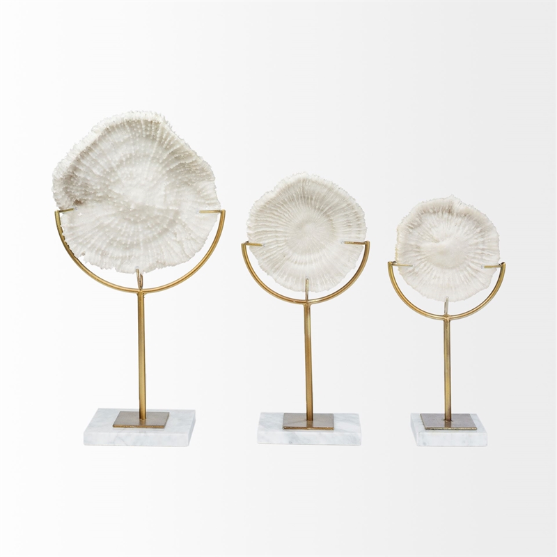 Pemberly Row Medium Coastal White Resin Sand Dollar w Gold Metal Stand