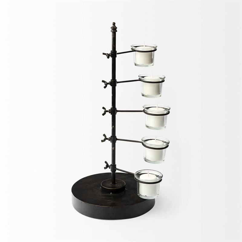 Pemberly Row Black Metal Five Armed Tealight Table Candle Holder