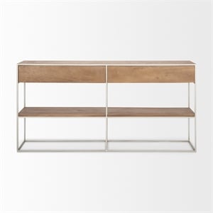 Pemberly Row 63x15 Brown Wood and Silver Metal Frame Two Drawer Sideboard
